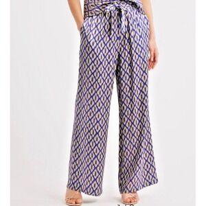 Sani Women Size Large Uma Ikat Print Palazzo Wide Leg Pants Drawstring Geometric